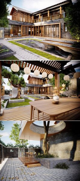 亚洲风格别墅花园 别墅花园场景3D模型（MAX）