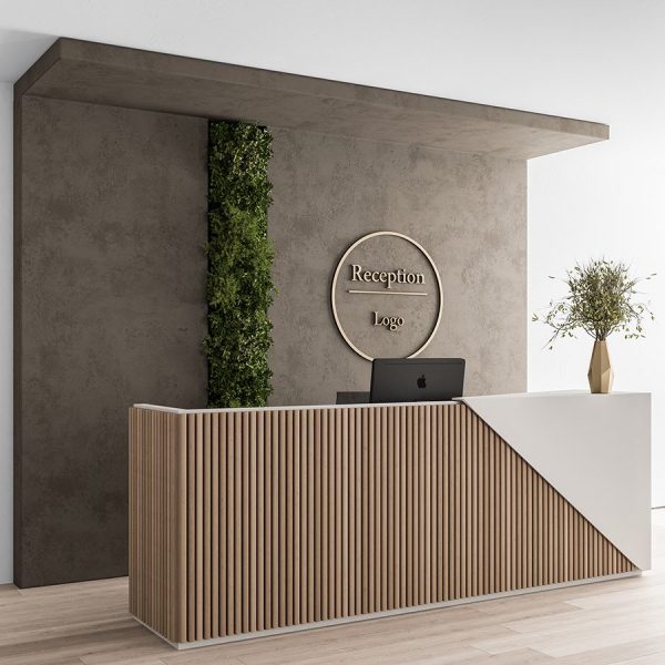 包含绿植装饰墙的办公室前台接待桌3D模型（OBJ,MAX）