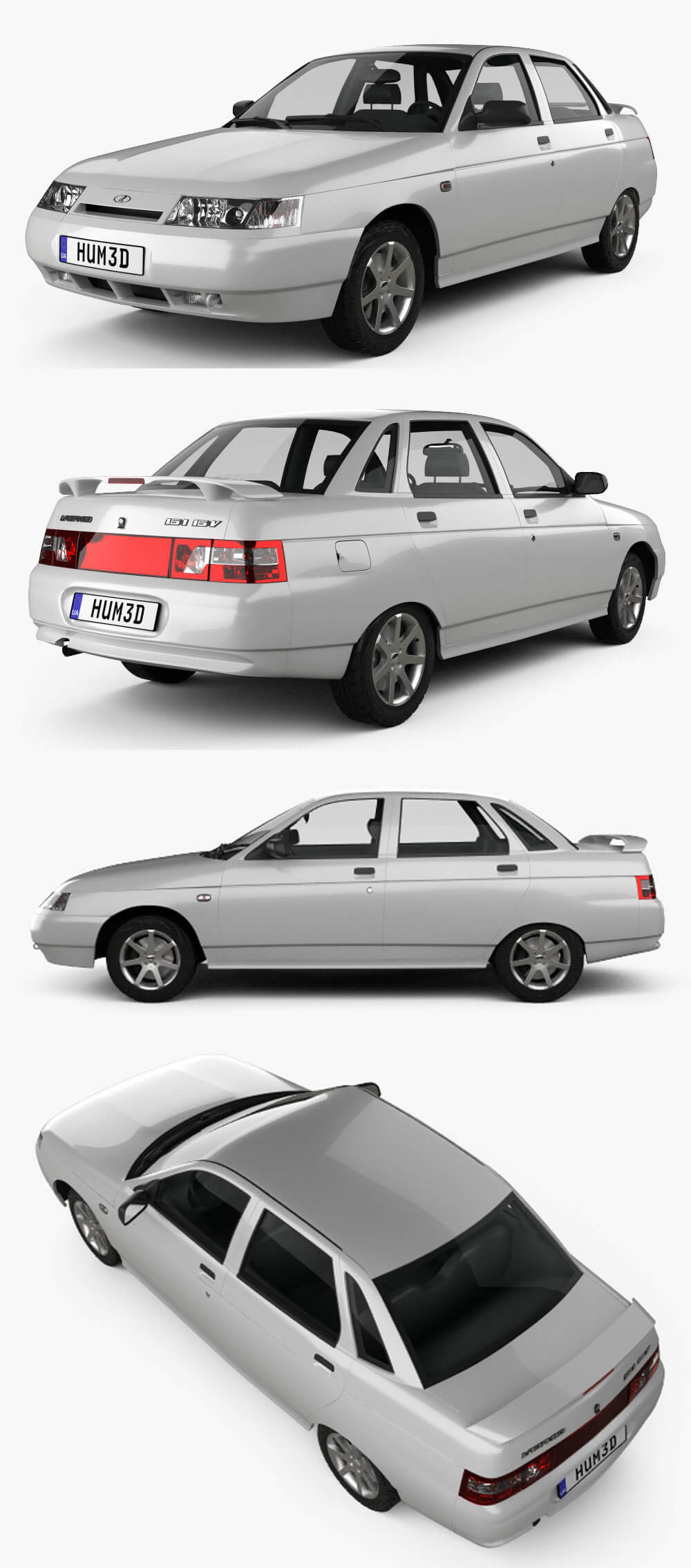 1995 VAZ Lada 2110 sedan汽车3D模型（OBJ,FBX,MAX,C4D,LWO）插图