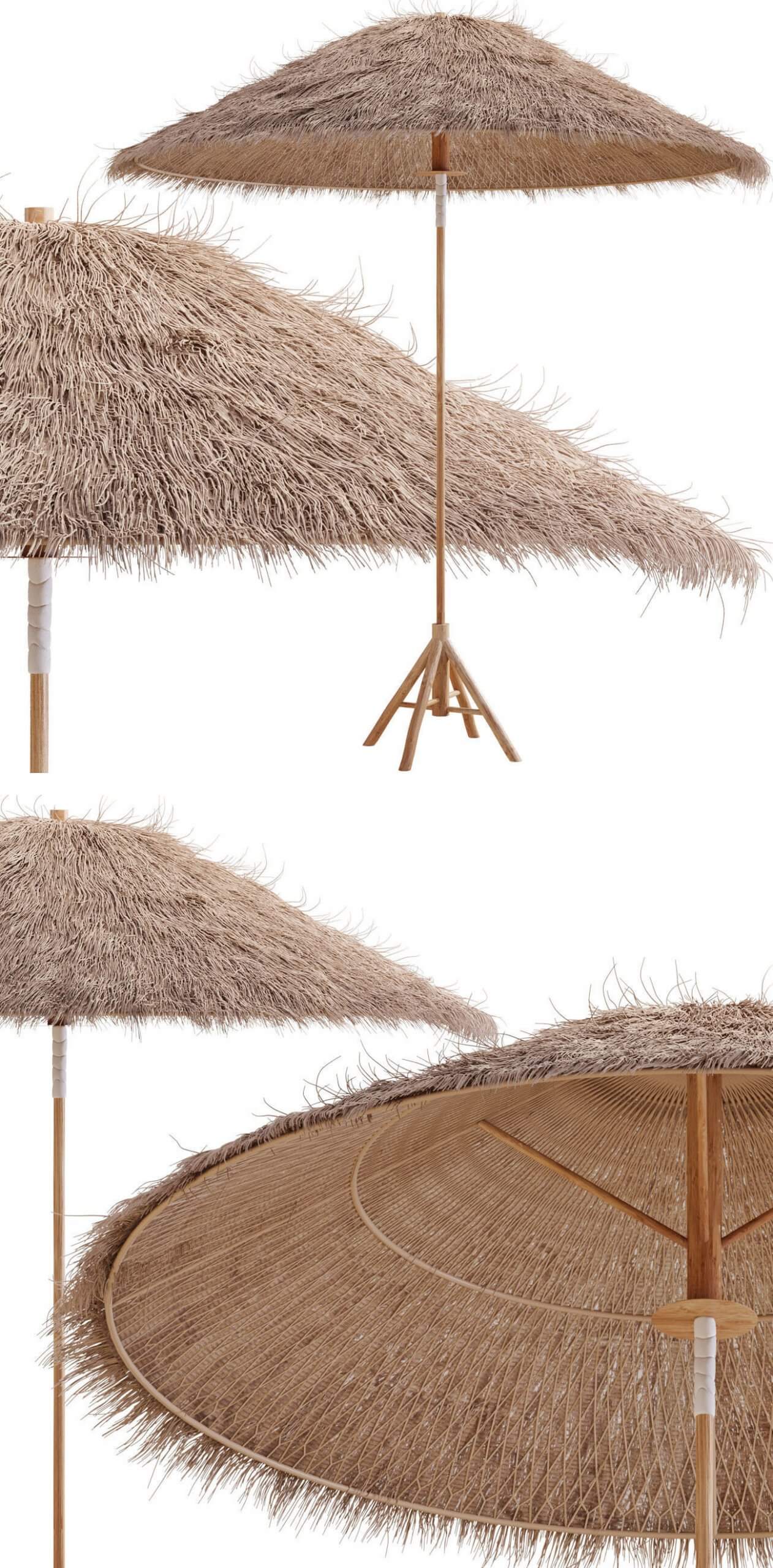 顶部铺满芭蕉叶的竹伞 户外露台遮阳伞3D模型（FBX,MAX）插图
