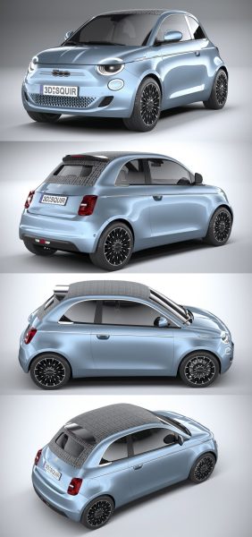 2021款菲亚特Fiat 500 La Prima电动车3D模型（OBJ,FBX,MAX,C4D,LWO）