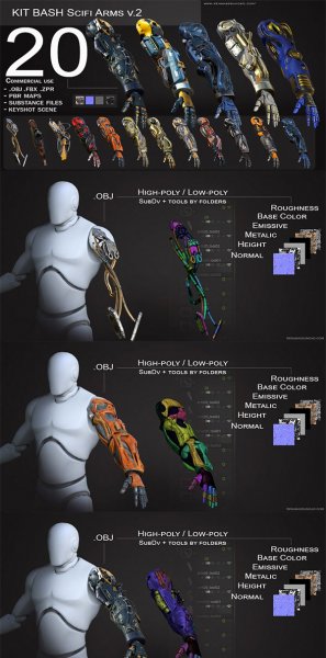 20种科幻机械手臂模型+贴图下载（FBX）
