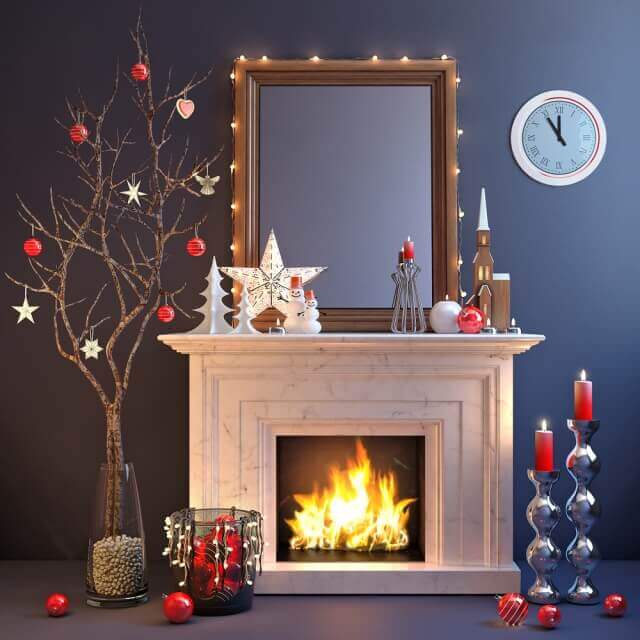 燃烧的壁炉和圣诞装饰3D模型（OBJ,FBX,MAX）插图