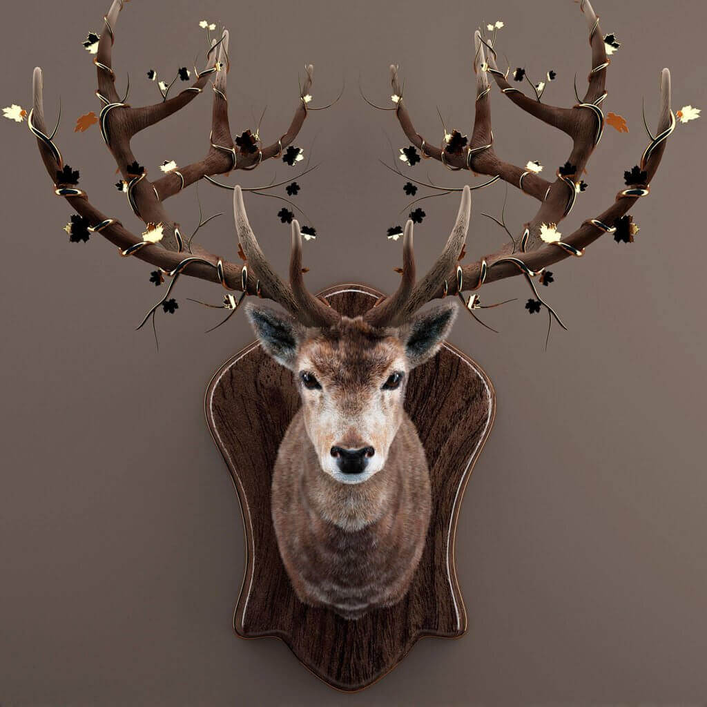 圣诞节鹿角鹿墙壁装饰品3D模型（OBJ,FBX,MAX）插图