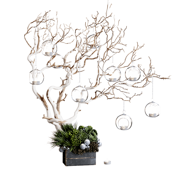 挂有蜡烛的圣诞树盆景3D模型（OBJ,FBX,MAX）