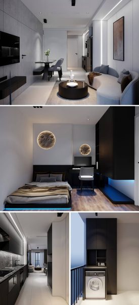 小公寓客厅厨房卧室设计 客厅厨房卧室场景3D模型（MAX）