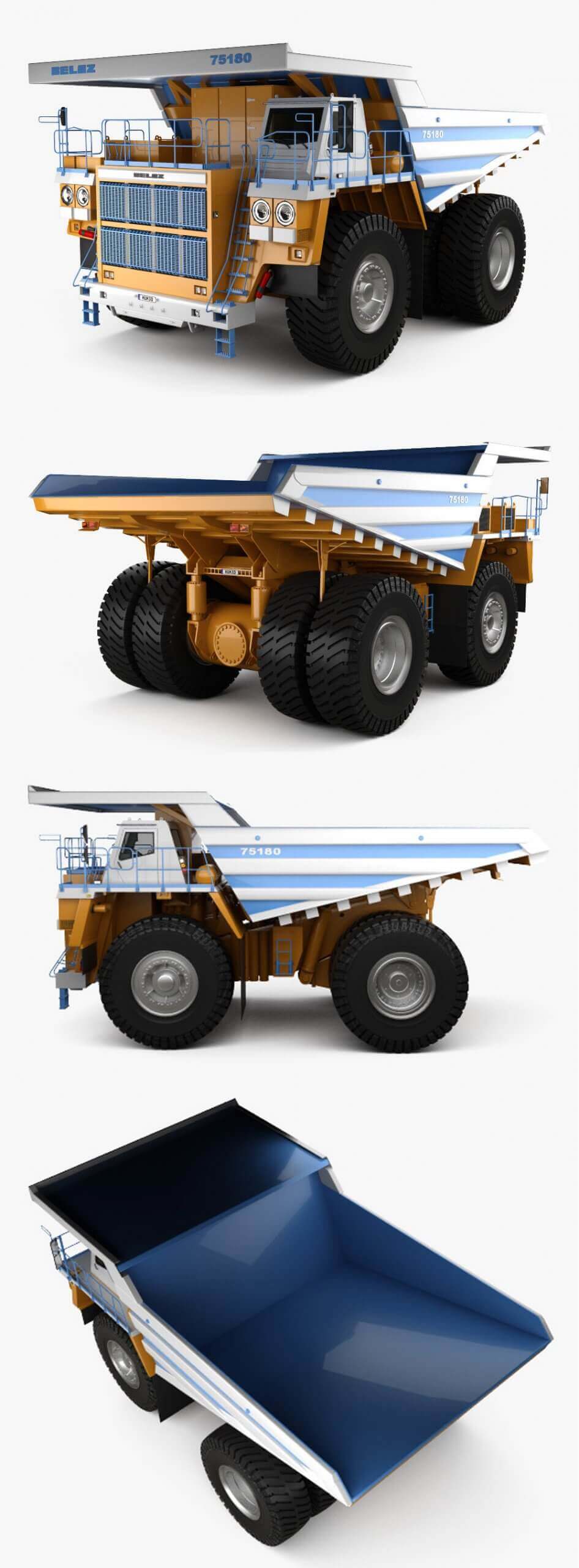 2014款别拉斯BelAZ 75180自卸卡车3D模型（OBJ,FBX,MAX,C4D,LWO）插图