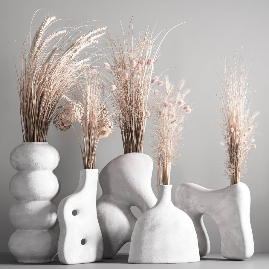 装饰花瓶中的干草组合3D模型（OBJ,MAX）插图