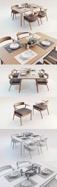 CGTrader – 木制餐桌和椅子套装 – 3D 模型