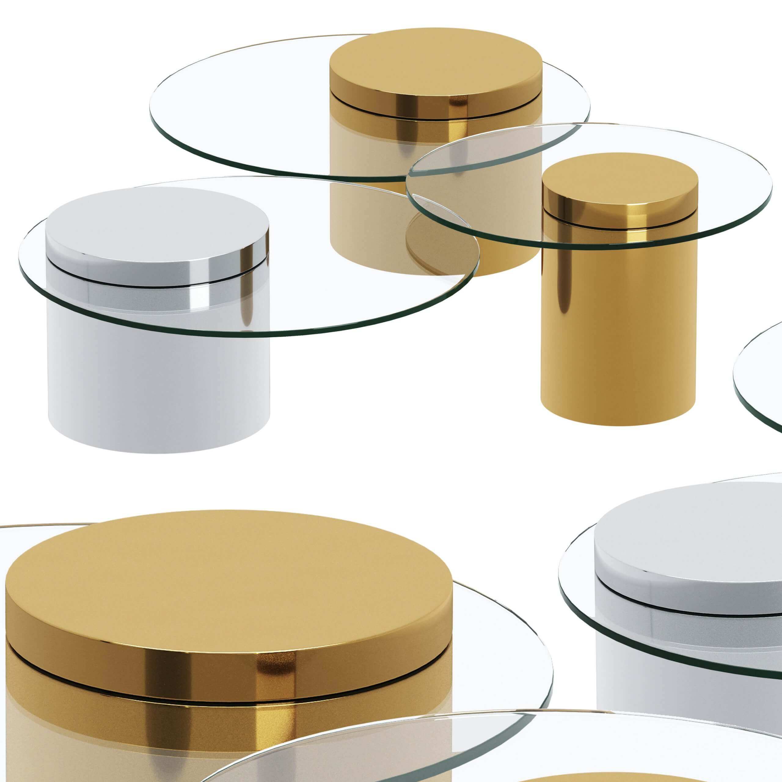 EQUILIBRE金属柱状底座圆形玻璃台面咖啡桌 茶几3D模型（OBJ,MAX）插图