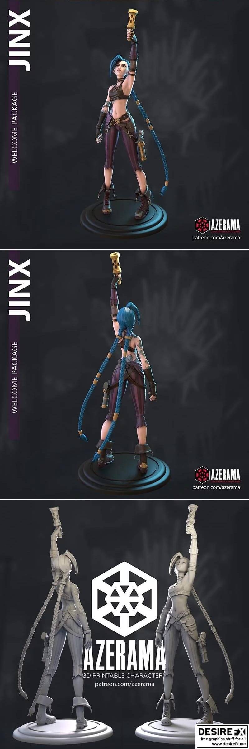 Jinx Arcane – Azerama – 英雄联盟金克丝3D 打印模型 STL插图1