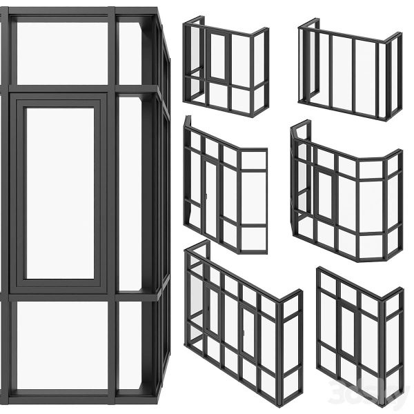 全景玻璃窗 转角玻璃窗系列3D模型（FBX,MAX）