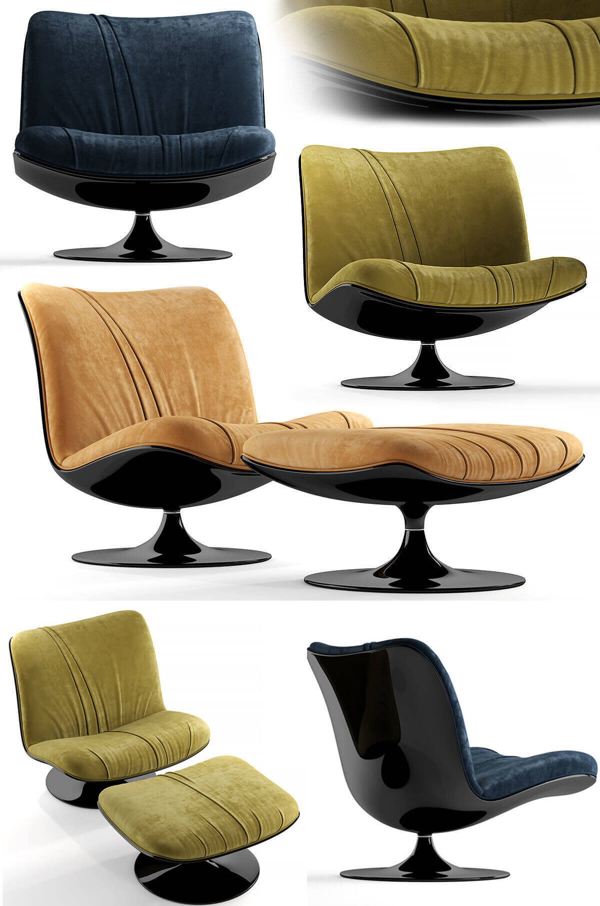 带脚凳的Baxter Marilyn单人休闲沙发3D模型（OBJ,MAX）插图