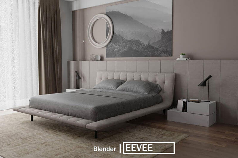 Blender EEVEE打造的床卧室整体3D模型下载（blend）插图