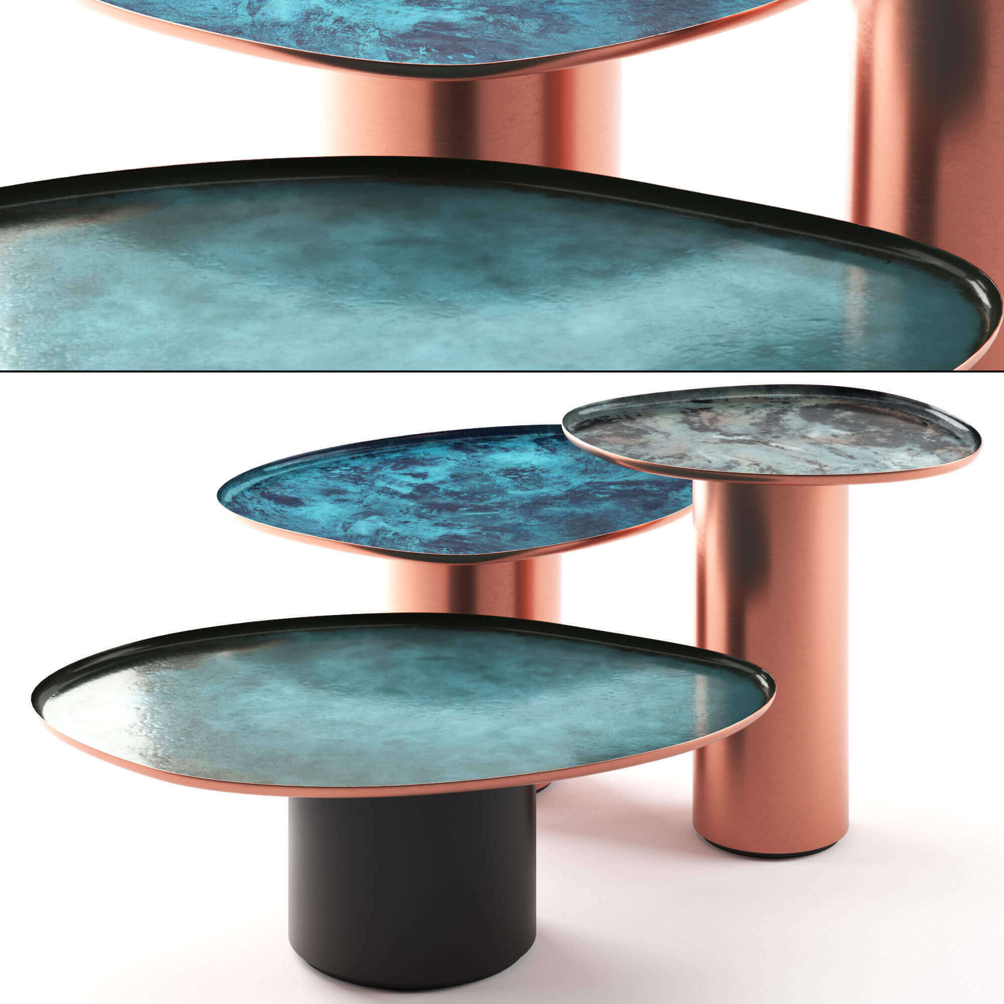 De Castelli Drops系列水滴形台面金属咖啡桌 茶几3D模型（FBX,MAX）插图