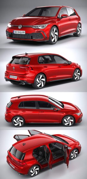 2020大众高尔夫Volkswagen Golf Gti 5 Door SUV汽车low poly 3D模型（OBJ,FBX,MAX,C4D,LWO）