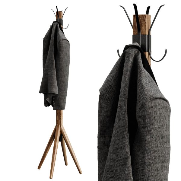 挂外套的木质落地挂衣架3D模型（OBJ,MAX）