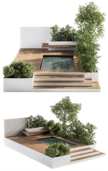 带绿植景观的户外泳池3D模型（OBJ,MAX）