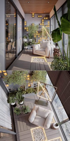 包含绿植 家具和装饰的家庭阳台场景 阳台设计3D模型（MAX）