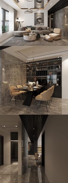 带餐厅的客厅设计 厨房设计 客厅场景3D模型（MAX）