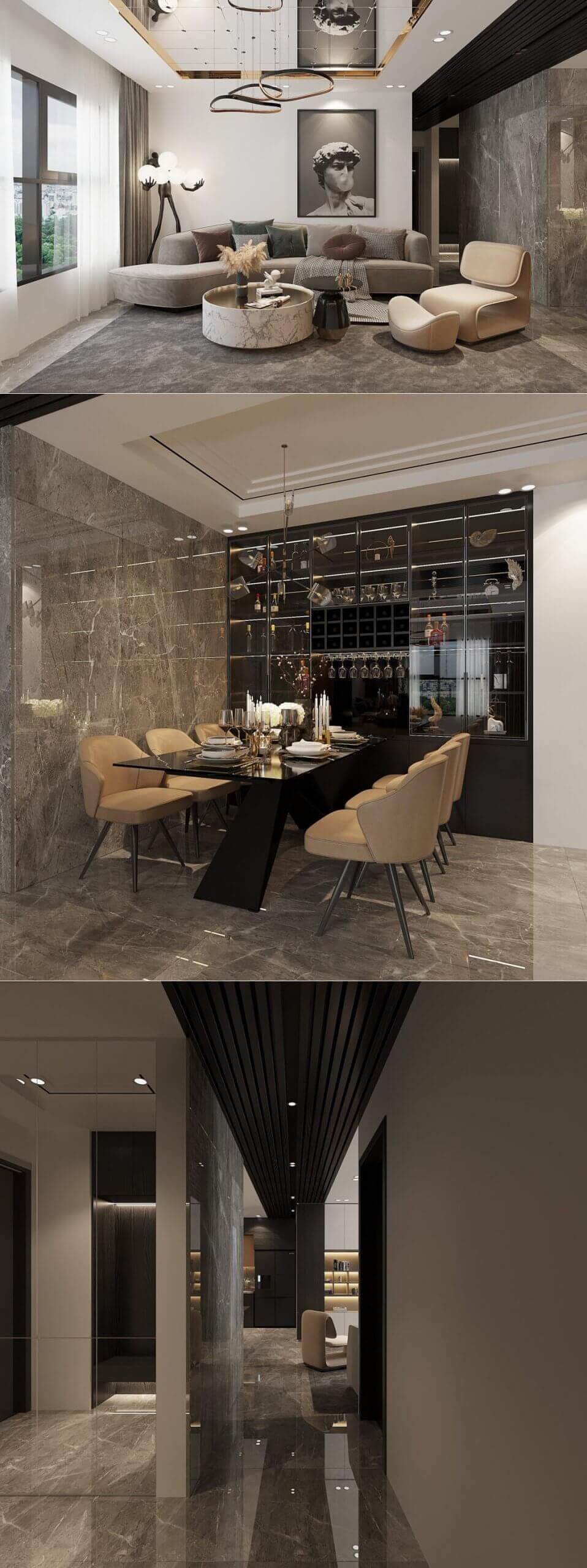 带餐厅的客厅设计 厨房设计 客厅场景3D模型（MAX）插图