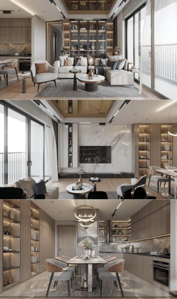 包含开放式厨房和餐厅的客厅设计 客厅场景3D模型（MAX）