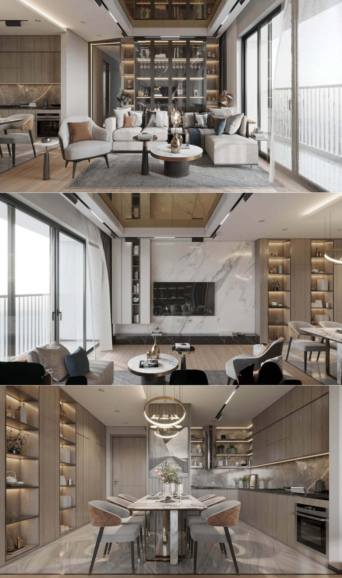 包含开放式厨房和餐厅的客厅设计 客厅场景3D模型（MAX）插图
