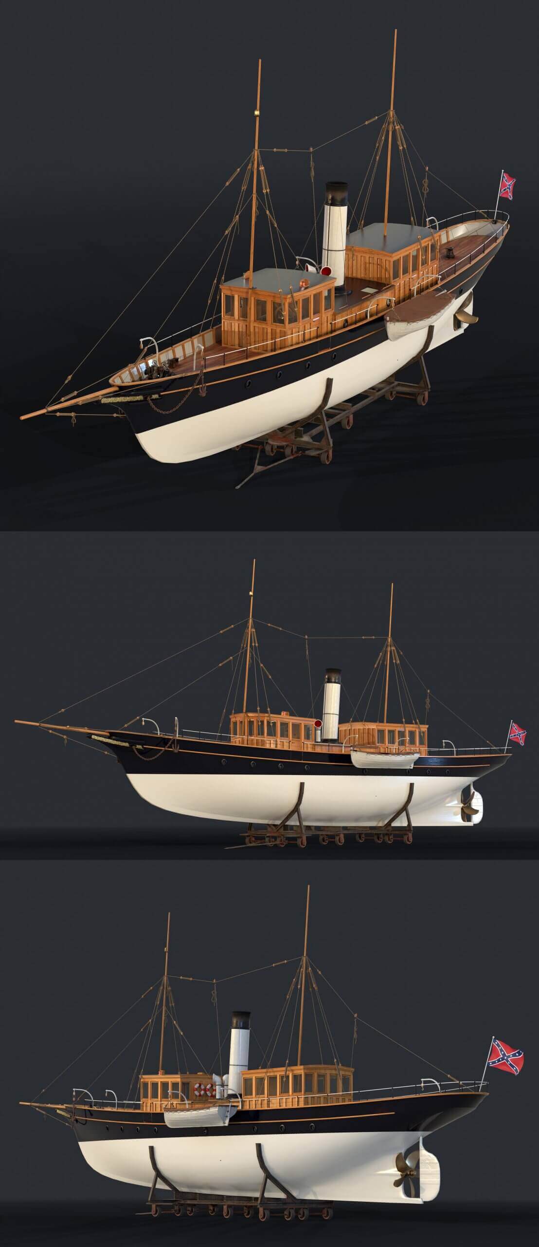 蒸汽游艇3D模型（OBJ,FBX,BLEND）插图