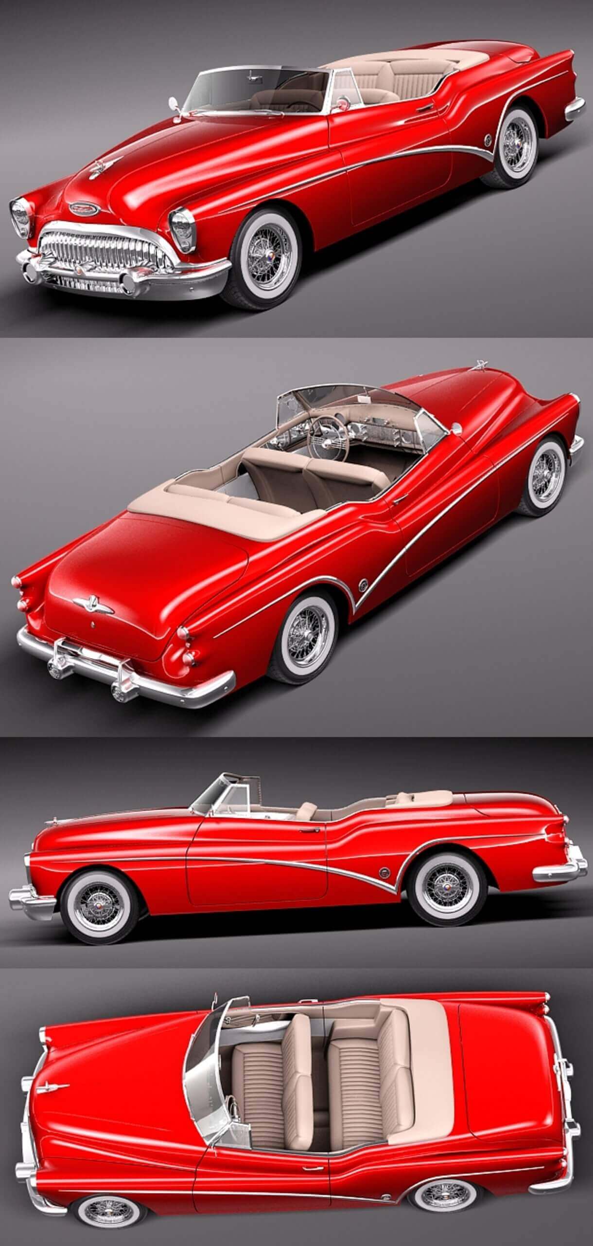 1953别克Buick Skylark Convertible敞篷汽车3D模型（OBJ,FBX,MAX,C4D,LWO）插图