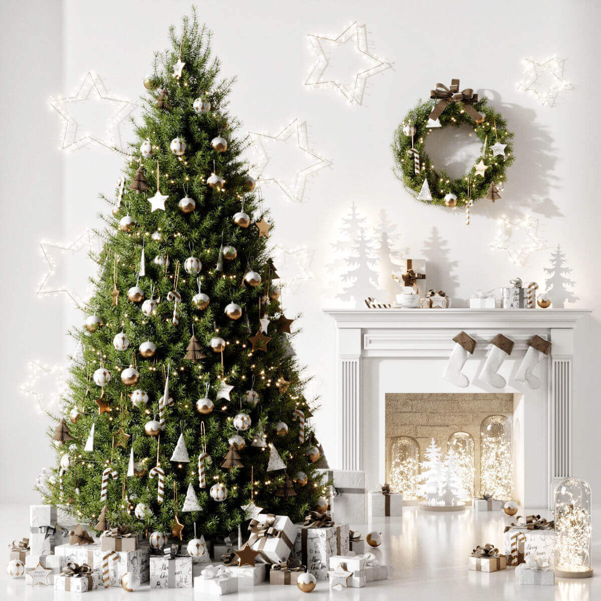 包含圣诞树 花环的圣诞装饰组合3D模型（FBX,MAX）插图