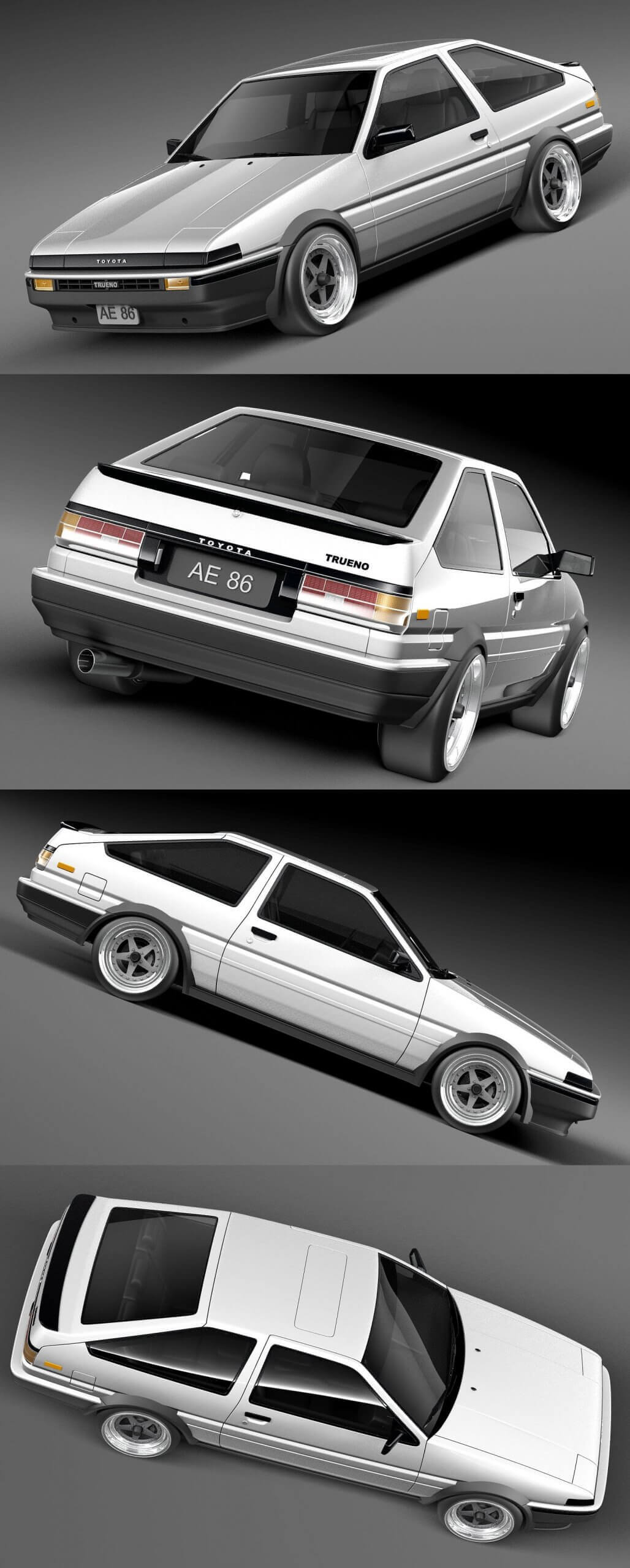 1983-1987丰田Toyota AE86 Levin汽车3D模型（OBJ,FBX,MAX,C4D,LWO）插图