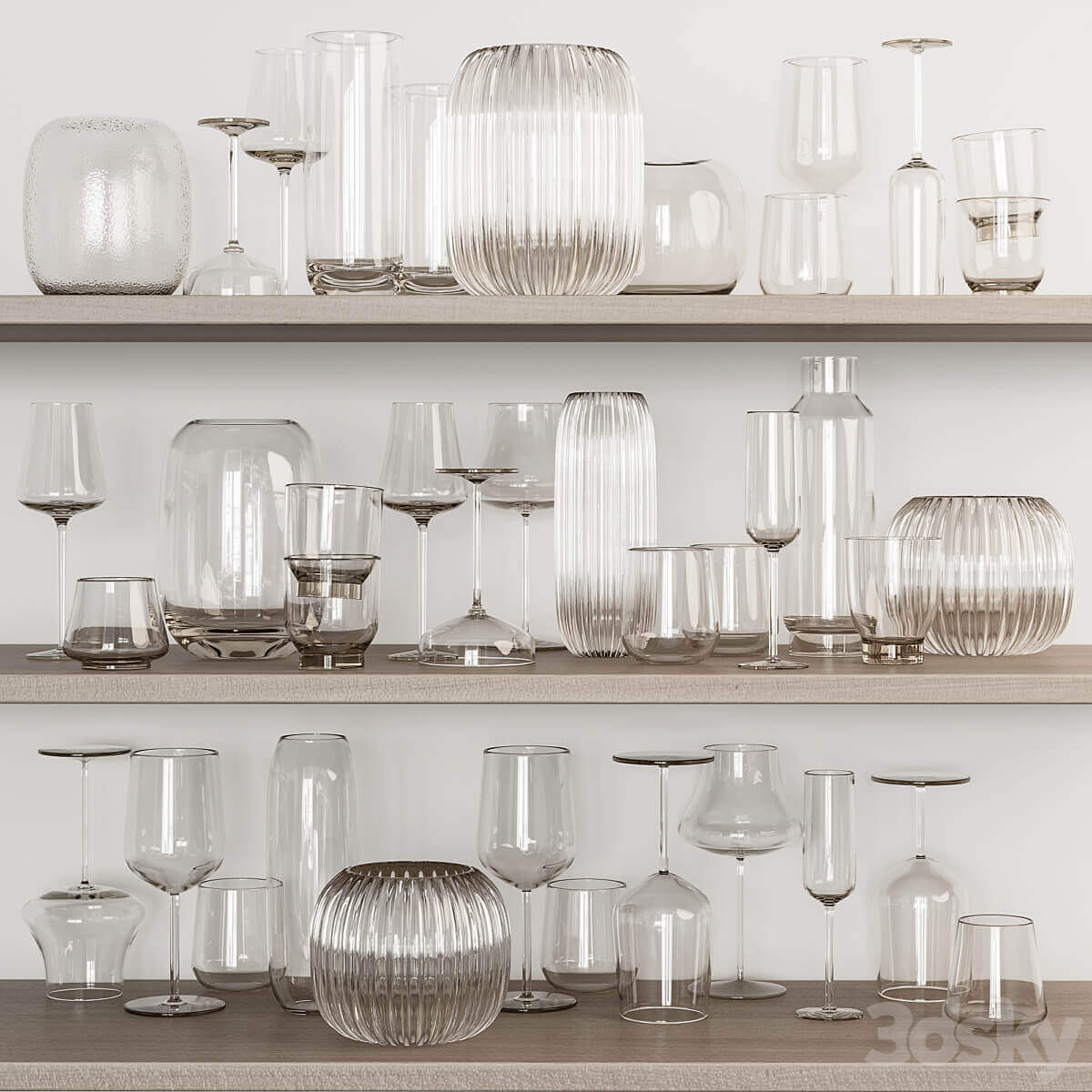 Bolia酒杯 花瓶等玻璃器皿组合3D模型（OBJ,MAX）插图