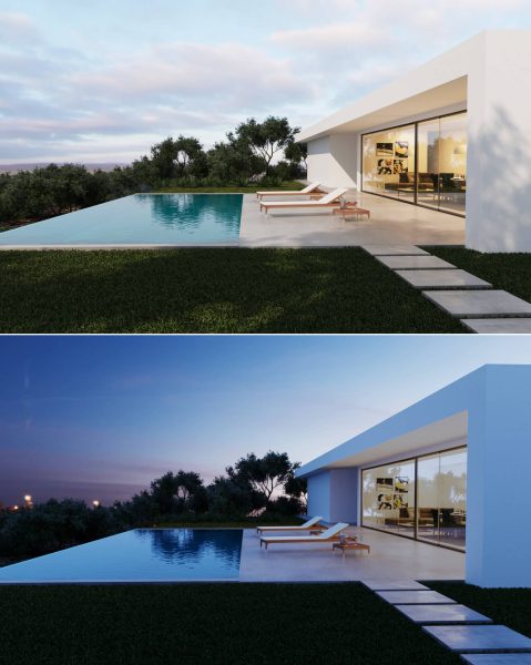 别墅室外泳池和绿植 别墅外观场景3D模型（MAX）