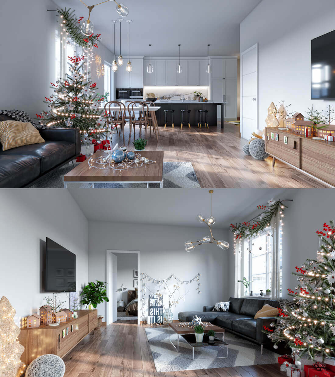 诞节装饰的瑞典客厅内部场景3D模型（MAX）插图