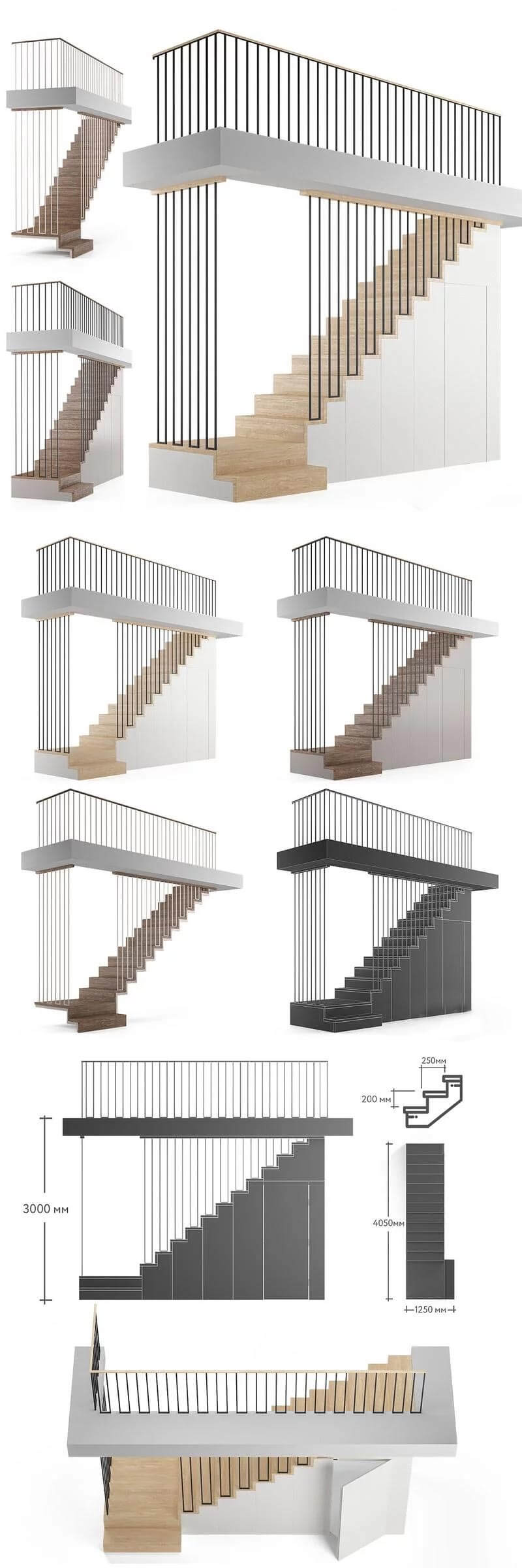 带储物柜的楼梯 – 3D模型插图