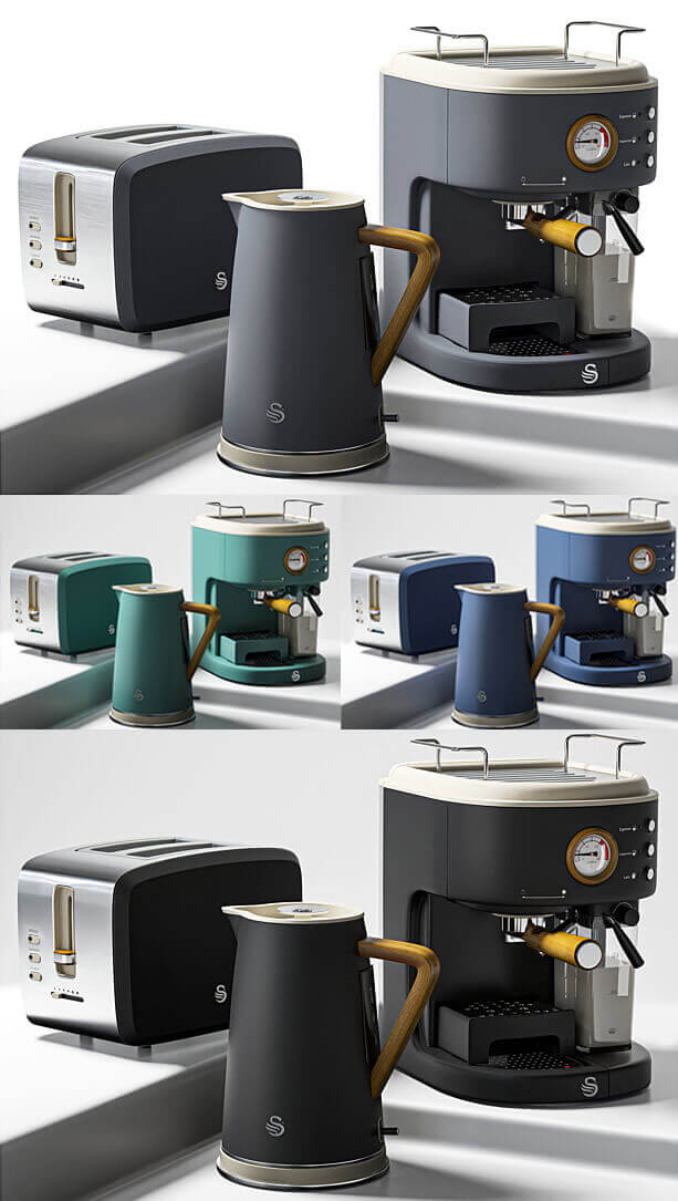 Swan烤面包机 水壶 咖啡机3D模型（MAX）插图