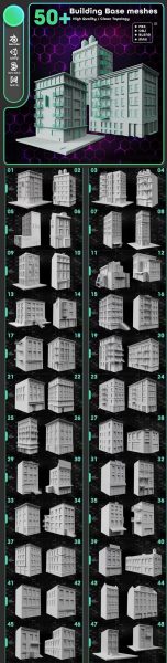 50 个房子建筑基础3D模型下载（3DMX,FBX,BLEND）