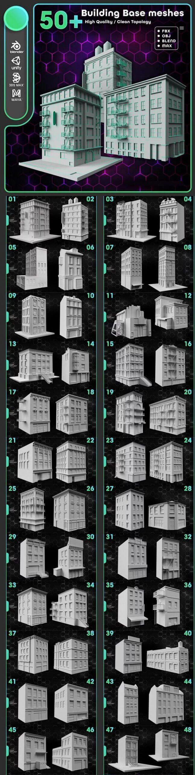 50 个房子建筑基础3D模型下载（3DMX,FBX,BLEND）插图