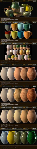 30 种陶器智能材质 + 20 种陶器基础材质 + 4k PBR 纹理 (spsm,png
