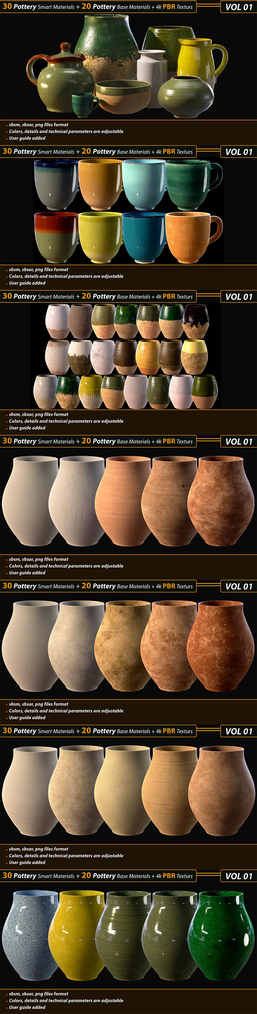 30 种陶器智能材质 + 20 种陶器基础材质 + 4k PBR 纹理 (spsm,png插图