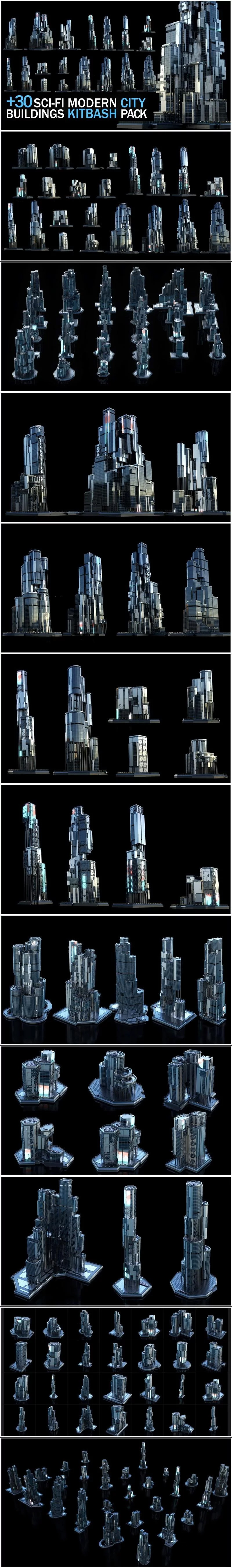30个科幻现代城市建筑3D模型大集合-FBX插图