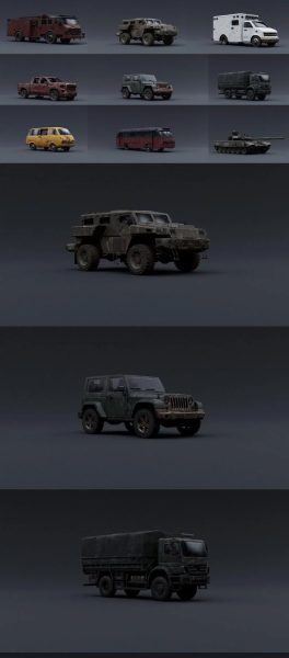 世界末日报废汽车3D模型大集合-Fbx | Obj | Blend | Textures