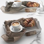 托盘中的面包和咖啡等早餐组合3D模型（OBJ,MAX）