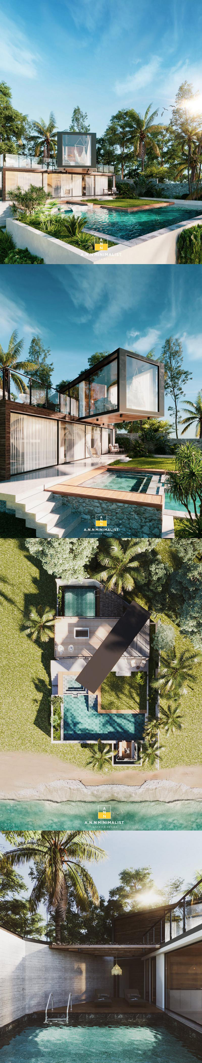 带有游泳池的别墅3D模型（max）插图