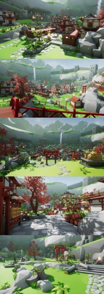 低多边形风格亚洲日式中国风环境游戏场景-虚幻引擎