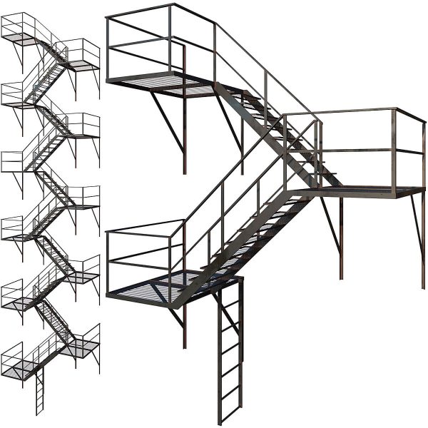 室外消防楼梯low poly 3D模型（FBX,MAX）