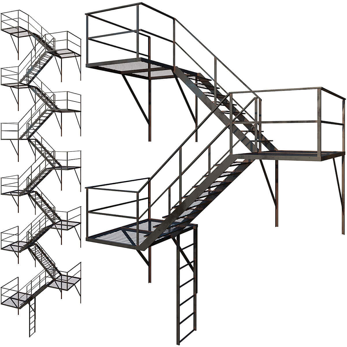 室外消防楼梯low poly 3D模型（FBX,MAX）插图