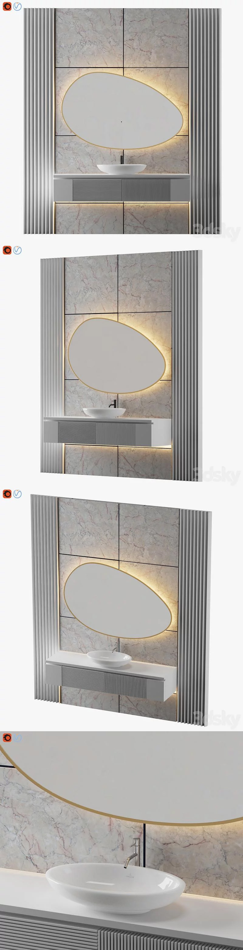 简约白色浴室卫生间洗手盆3D模型-MAX | OBJ | TEX插图