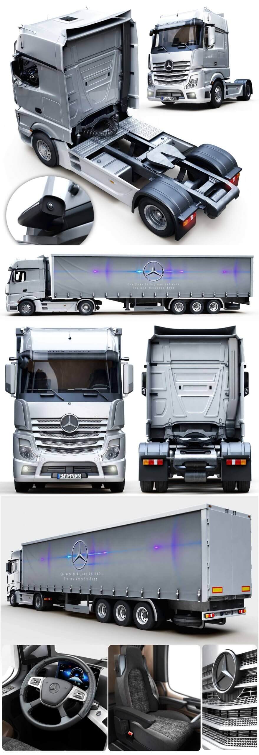 奔驰Mercedes Benz New Actros重卡车3D模型（OBJ,FBX,MAX）插图