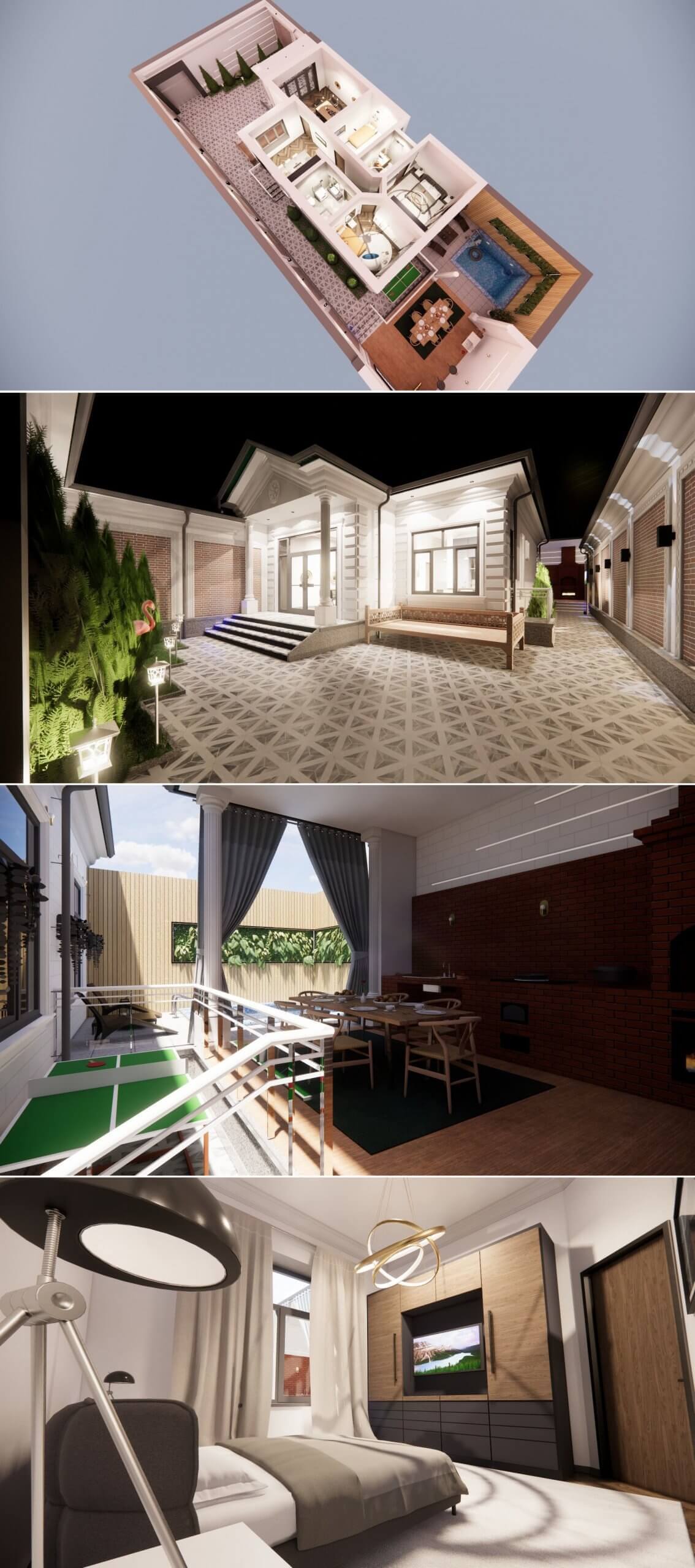 房屋住宅室内和室外场景3D模型（FBX）插图